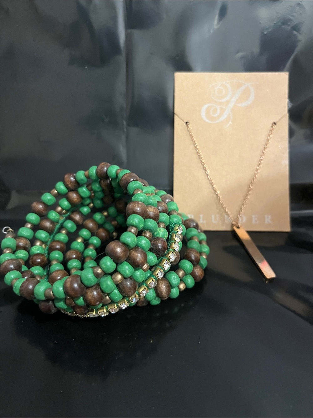 Plunder Green, Brown & Gold Multi-Strand Beaded Wrap Bracelet
